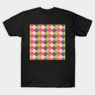 Checkered pattern in flamingo pink, lime green and grey T-Shirt